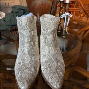 COCONUTS by Matisse Cream Snakeskin Ankle Booties